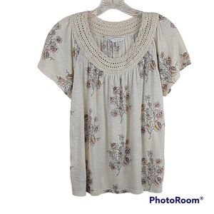 Lucky Brand Cream Crochet SS Floral Top S
